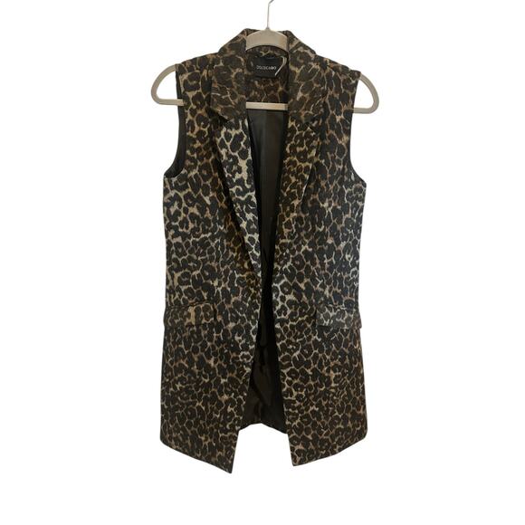 Dolce Cabo Women's XSmall Brown Leopard Print Long Line Fleece Sleeveless Vest - Picture 2 of 11